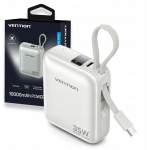 Vention 10000mah 35w Pd Powerbank su integruotu Usb-c laidu, smėlio spalvos
