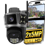 I&scaron;manioji lauko IP kamera HEELLY DUAL 2&times;5MP, su 5GHz WiFi, sukimosi funkcija, automatiniu sekimu, dvikrypčiu garsu ir naktiniu matymu