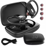 Bevielės sportinės ausinės Heelly Active+, Bluetooth 5.3, IPX5, 600 mAh dėklas, LED ekranas, juodos