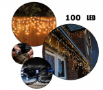 Airi 100 LED 4 Metrai lempučių lauko girlianda Varvekliai su baltu laidu, &Scaron;iltai baltos spalvos Flash