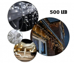 Airi 500 LED 25 metrai lempučių lauko girlianda varvekliai su baltu laidu, &scaron;altai baltos spalvos flash