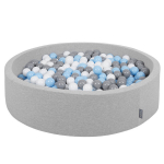 KiddyMoon Putplasčio Apvalus Baseinas Su Kamuoliukais 120x30cm/600 Kamuolių &empty;7cm. Prekė sertifikuota, Pagaminta ES, &Scaron;viesiai pilka:Pilka-Balta-&Scaron;viesiai Mėlyna
