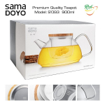 SAMADOYO Premium klass virdulys su stikliniu filtru, S093, Premium Quality Teapot, 900 ml.