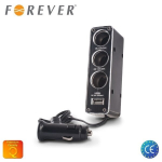 Įkroviklis-&scaron;akotuvas automobilinis Forever 3 in 1 ir USB jungtimi ir trimis 12V jungtimis