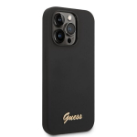 Guess Liquid Silicone Metal Logo Case skirtas iPhone 14 Pro, juodas