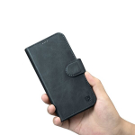 Dvigubas odinis dėklas su atvartu iPhone 14, Anti-RFID, mėlynas