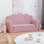 Vaiki&scaron;ka dvivietė sofa-lova, rožinės spalvos, mink&scaron;tas pliu&scaron;as