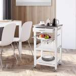 Costway serviravimo vežimėlis susukamas virtuvės sala su stalvir&scaron;iu 47 x 39 x 85 cm balta