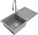 Granitinė virtuvinė plautuvė Mexen Leo su mai&scaron;ytuvu ir sifonu, Grey+Chrome