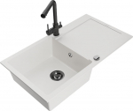 Granitinė virtuvinė plautuvė Mexen Leo su mai&scaron;ytuvu ir sifonu, White+Black