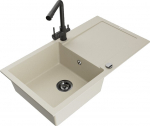 Granitinė virtuvinė plautuvė Mexen Leo su mai&scaron;ytuvu ir sifonu, Beige+Black