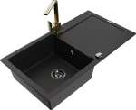 Granitinė virtuvinė plautuvė Mexen Leo su mai&scaron;ytuvu ir sifonu, Black+Gold