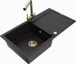 Granitinė virtuvinė plautuvė Mexen Leo su mai&scaron;ytuvu ir sifonu, Black+Gold