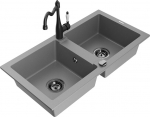 Granitinė virtuvinė plautuvė Mexen Mario su mai&scaron;ytuvu ir sifonu, Grey+Black
