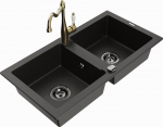 Granitinė virtuvinė plautuvė Mexen Mario su mai&scaron;ytuvu ir sifonu, Metallic black/gold+Gold