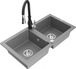 Granitinė virtuvinė plautuvė Mexen Mario su mai&scaron;ytuvu ir sifonu, Grey+Black