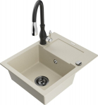 Granitinė virtuvinė plautuvė Mexen Enzo su mai&scaron;ytuvu ir sifonu, Beige+Black