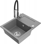 Granitinė virtuvinė plautuvė Mexen Enzo su mai&scaron;ytuvu ir sifonu, Grey+Black/Chrome