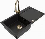 Granitinė virtuvinė plautuvė Mexen Leo su mai&scaron;ytuvu ir sifonu, Black+Gold