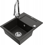 Granitinė virtuvinė plautuvė Mexen Enzo su mai&scaron;ytuvu ir sifonu, Metallic black/gold+Chrome
