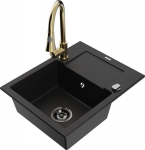 Granitinė virtuvinė plautuvė Mexen Enzo su mai&scaron;ytuvu ir sifonu, Black+Gold