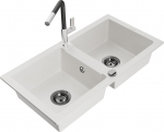 Granitinė virtuvinė plautuvė Mexen Mario su mai&scaron;ytuvu ir sifonu, White+Black/Chrome