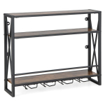 Costway 3 pakopų metalinė sieninė vyno lentyna, ruda