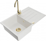 Granitinė virtuvinė plautuvė Mexen Bruno su mai&scaron;ytuvu ir sifonu, White+Gold