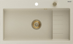 Granitinė virtuvinė plautuvė Mexen Omar su sifonu, Beige+Gold, 800 x 480 mm