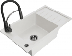 Granitinė virtuvinė plautuvė Mexen Elias su mai&scaron;ytuvu ir sifonu, White+Black