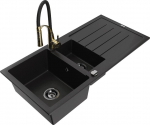 Granitinė virtuvinė plautuvė Mexen Andres su mai&scaron;ytuvu ir sifonu, Black+Black/Gold