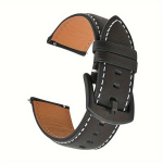 Dviejų pusių natūralios odos laikrodžio dirželis 22mm 20mm 18mm variant-102272, Juoda+juoda