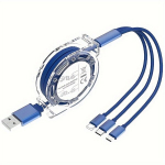 3-in-1 i&scaron;traukiamas USB įkrovimo laidas, Mėlyna