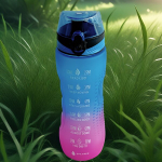 1 vnt. 750ml motyvacinė ne&scaron;iojama gertuvė su laiko žymekliu,  Mėlyna violetinė gradientas