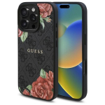 Guess iPhone 16 Pro Max 6.9 juodas dėklas su gėlių ra&scaron;tu, MagSafe