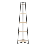 Kampinė lentyna - FIVE - 5 lygių - Juodas metalas - Natūralios medienos efektas - H 180 cm
