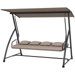 "Outsunny 2 in 1" holivudinės sūpynės su atsilenkimo funkcija, 3 sėdimų vietų sodo sūpynės i&scaron; plieno, sūpynės su reguliuojamu stogeliu nuo saulės su pagalvėlėmis, sodo gultas 270 kg apkrovai, skirtas terasai, 170x110x153 cm, &scaron;viesiai rudos spalvos