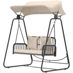 Lauko, sodo sūpynės Rotango 2-vietės sodo sūpynės su saulės stogu Pagalvės iki 240 kg 149 x 121 x 180 cm Chaki, Chaki spalvos