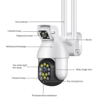 1080P WIFI apsaugos kamera su dvigubu objektyvu, automatinio sekimo visu spalvų naktiniu matymu su 22 &scaron;viesos diodais, 100&ndash;240 V galia, judesio aptikimu ir įspėjimu