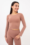 Trumpas ilgarankovis topas CROP TOP Giulia, spalva mokko