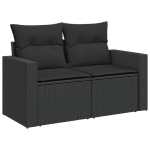 Dvivietė sodo sofa，Lauko sofa su pagalvėlėmis, juodos spalvos, poliratanas CFE71940