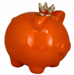 Pinigų taupyklė Kiaulytė, oranžinė su karūna, 21x16x21cm