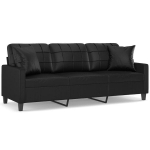 Trivietė sofa，Poilsio sofa su pagalvėlėmis, juoda, 180cm, dirbtinė oda CFE19207