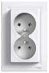 Schneider Asfora dvigubas elektros lizdas su įžeminimu, baltas
