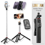 LIVMAN C13d - daugiafunkcis asmenukių lazdas ir trikojis su nuotolinio valdymo pultu ir LED ap&scaron;vietimu, 1,3m