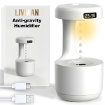 USB maitinamas oro drėkintuvas LIVMAN LZ599 su antigravitaciniu la&scaron;elių efektu, LED laikrodžiu ir &scaron;iltos &scaron;viesos naktiniu žibintuvėliu bei 600ml vandens baku