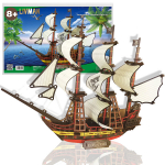 Lavinamoji ir smulkiosios motorikos įgūdžius lavinanti medinė 3D dėlionė LIVMAN BZQ-058 su autenti&scaron;ku piratų laivo "Juodasis perlas" dizainu ir 126 detalėmis rinkinyje