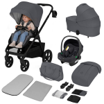 Vežimėlis 3in1, GravelTech ratai, sulankstymas su sėdyne, amortizacija, komplektas &ndash; Lionelo Carmine Grey Stone