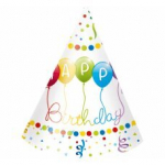Popierinės &scaron;ventinės kepurės Happy Birthday Streamers, 6 vnt