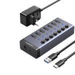 Daugiafunkcinis USB-C HUB su 7 USB 3.0 jungtimis, pilkas